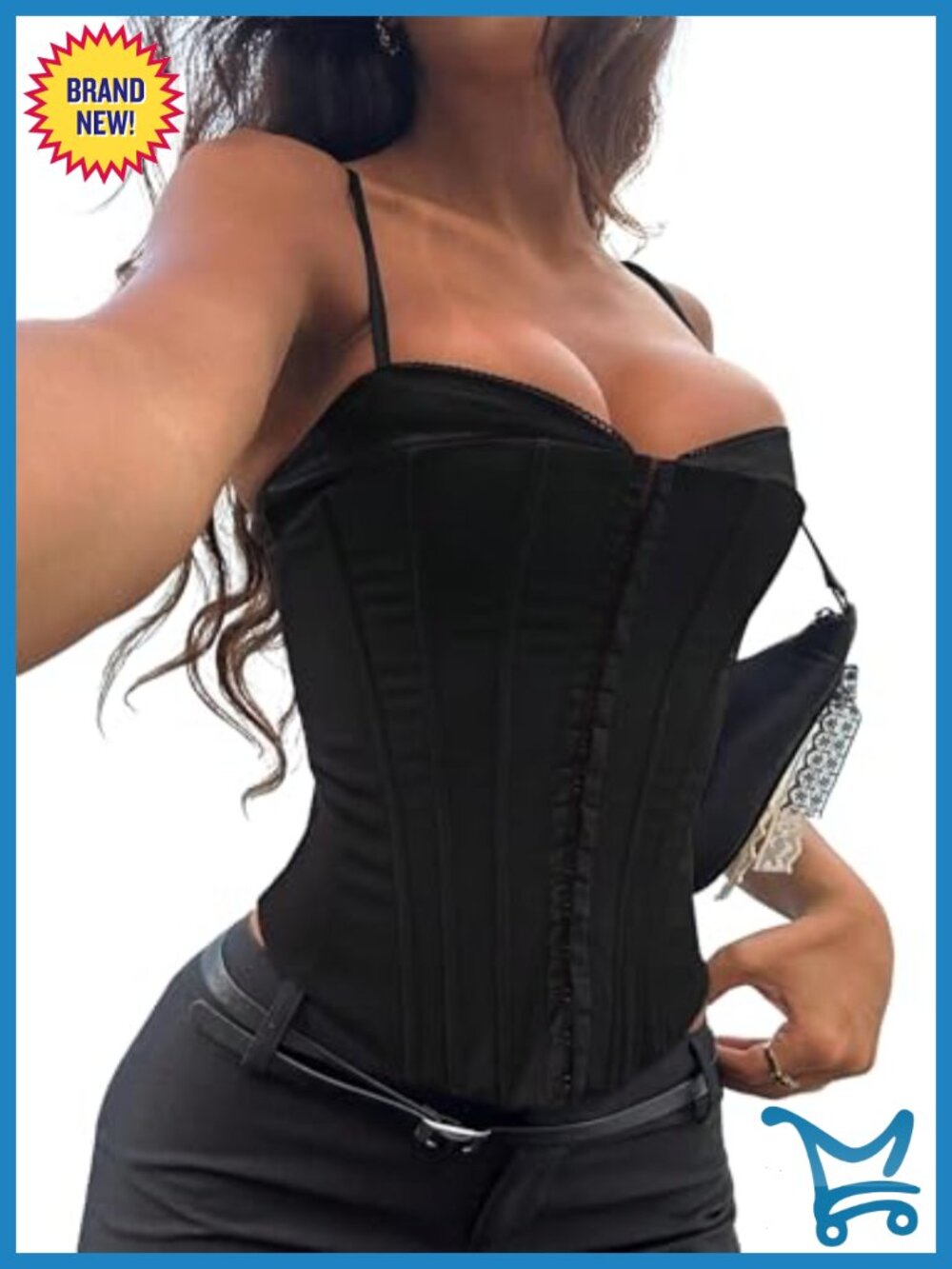 Satin Bustier Corset Top Lace Up Back Spaghetti Strap Clubwear